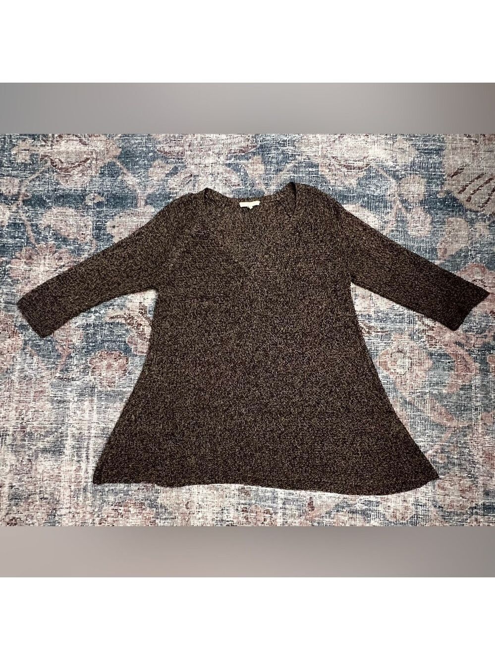 Eileen Fisher 100% Linen 3/4 Sleeve Crochet Knit V-Neck Sweater Petite Medium